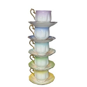 VINTAGE Royal Albert Rainbow Series Teacup & Saucer Set of 5 - Pastel Ombre